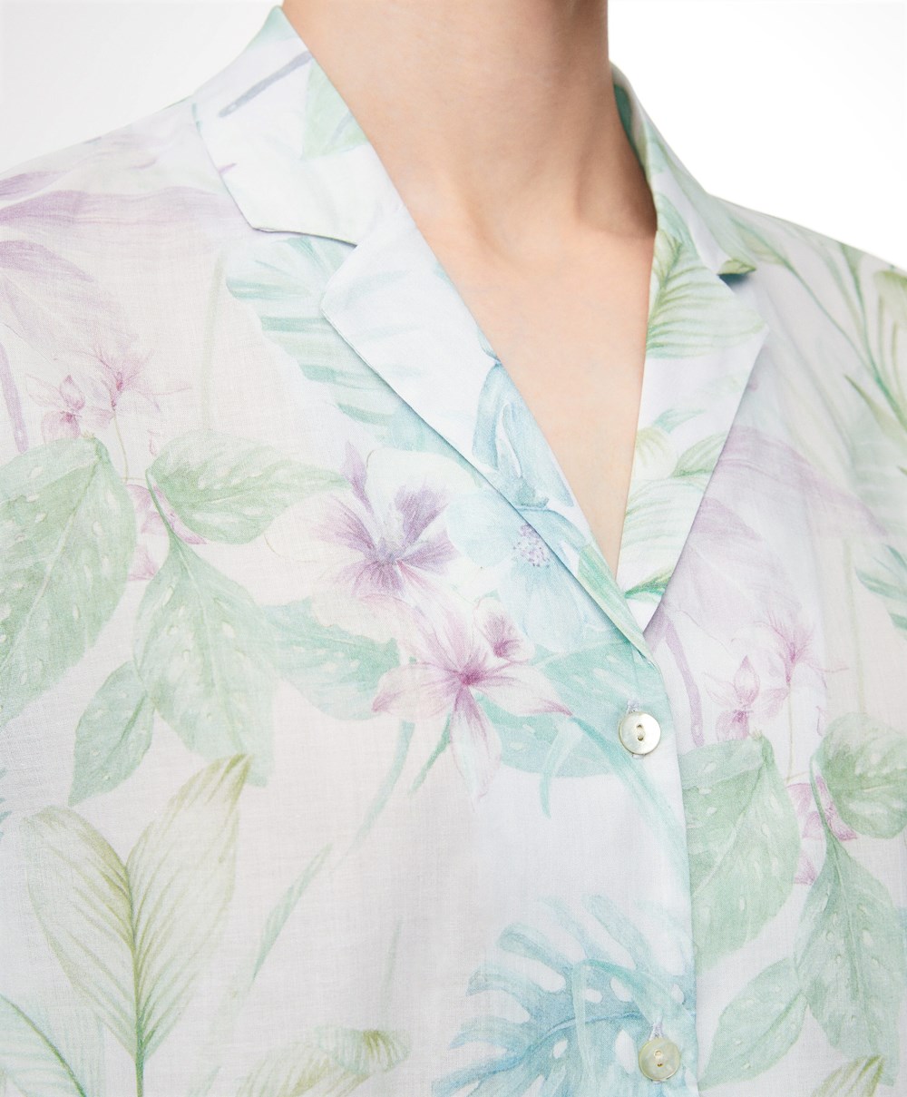 Oysho Tropical Print Rövid-sleeved 100% Pamut Shirt Soft Mauve | HVMPON-840