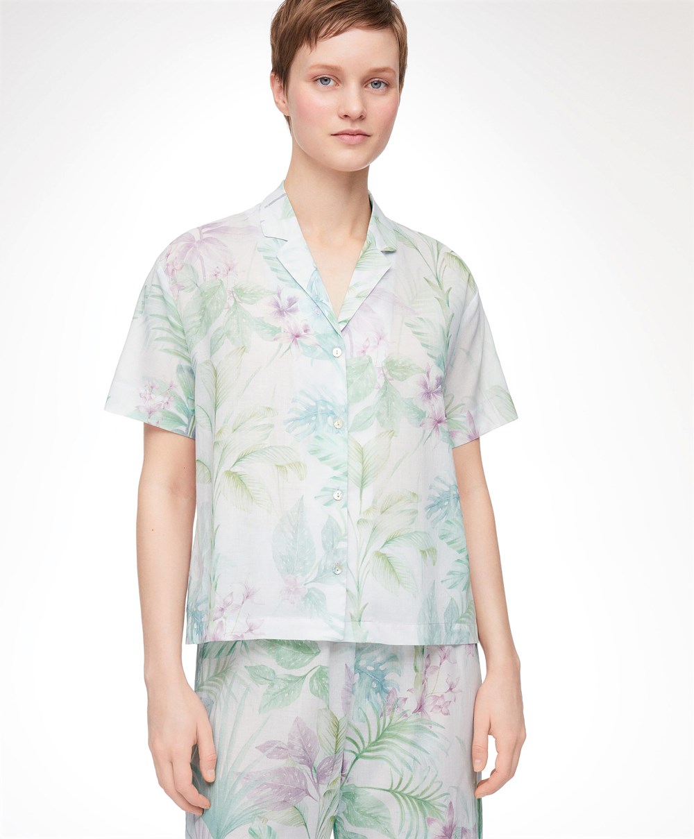 Oysho Tropical Print Rövid-sleeved 100% Pamut Shirt Soft Mauve | JQHIUD-831