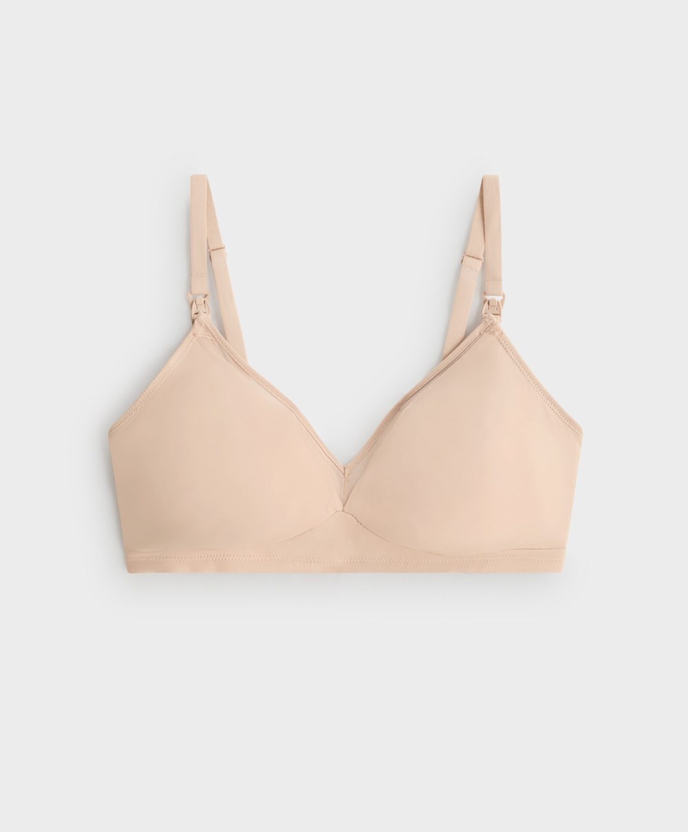 Oysho Tulle Nursing Bra Bézs | BSTEIJ-923