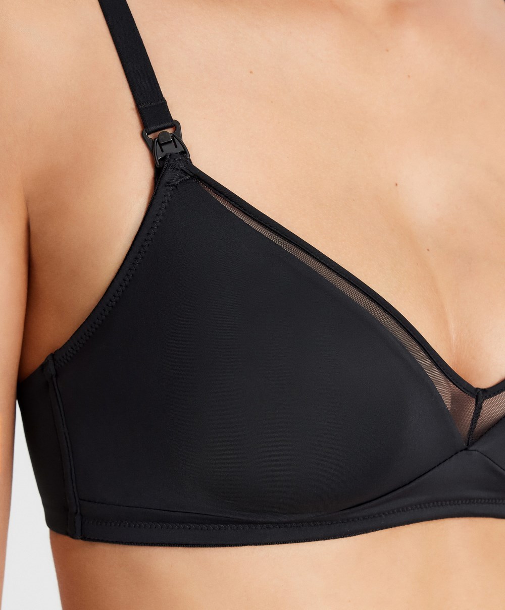 Oysho Tulle Nursing Bra Fekete | XVIFMB-542