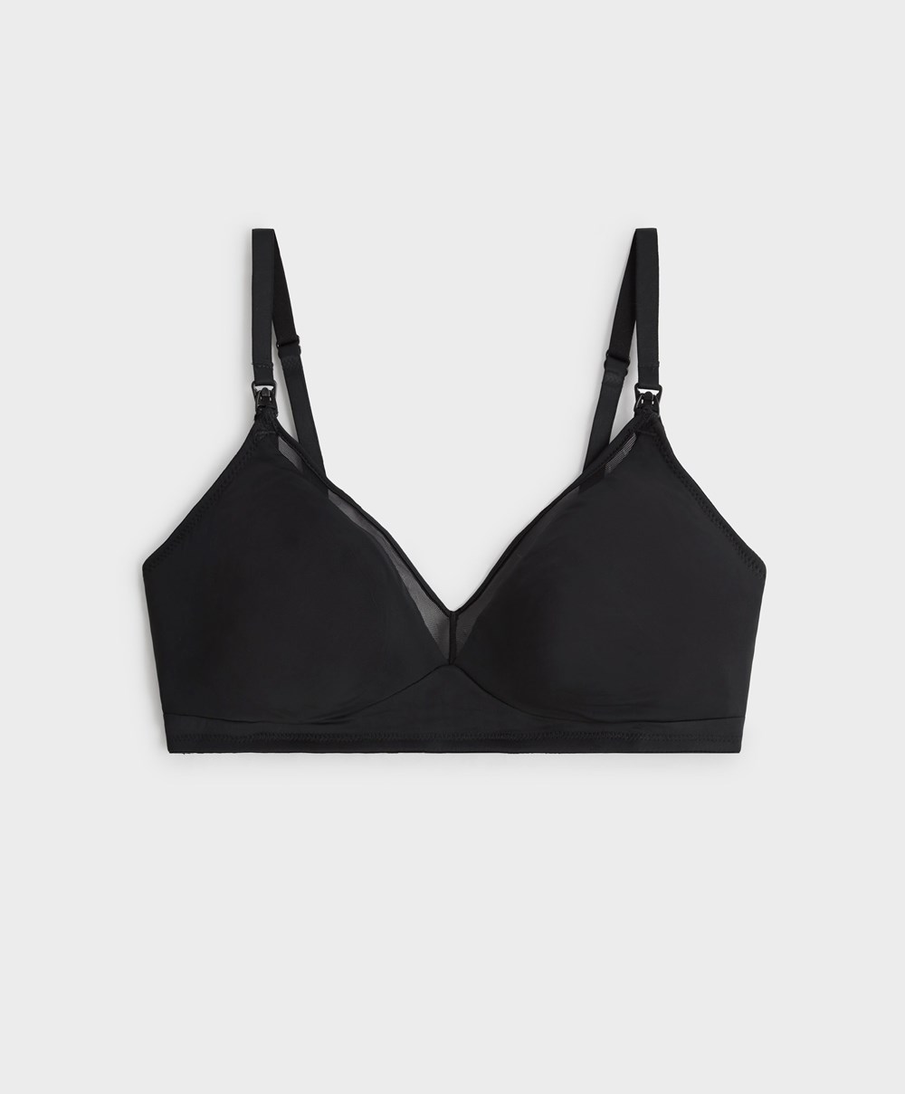 Oysho Tulle Nursing Bra Fekete | XVIFMB-542