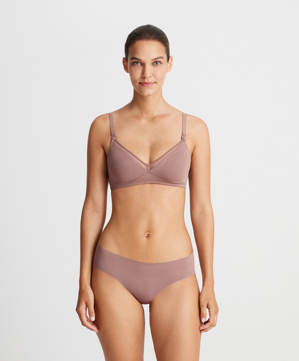 Oysho Tulle Nursing Bra Soft Mauve | VFXLHR-716