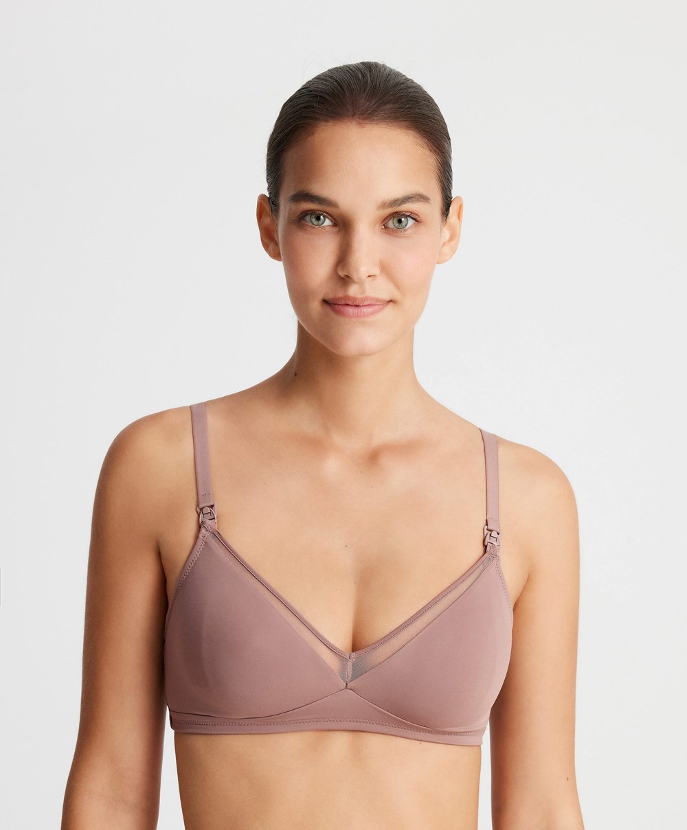 Oysho Tulle Nursing Bra Soft Mauve | VFXLHR-716