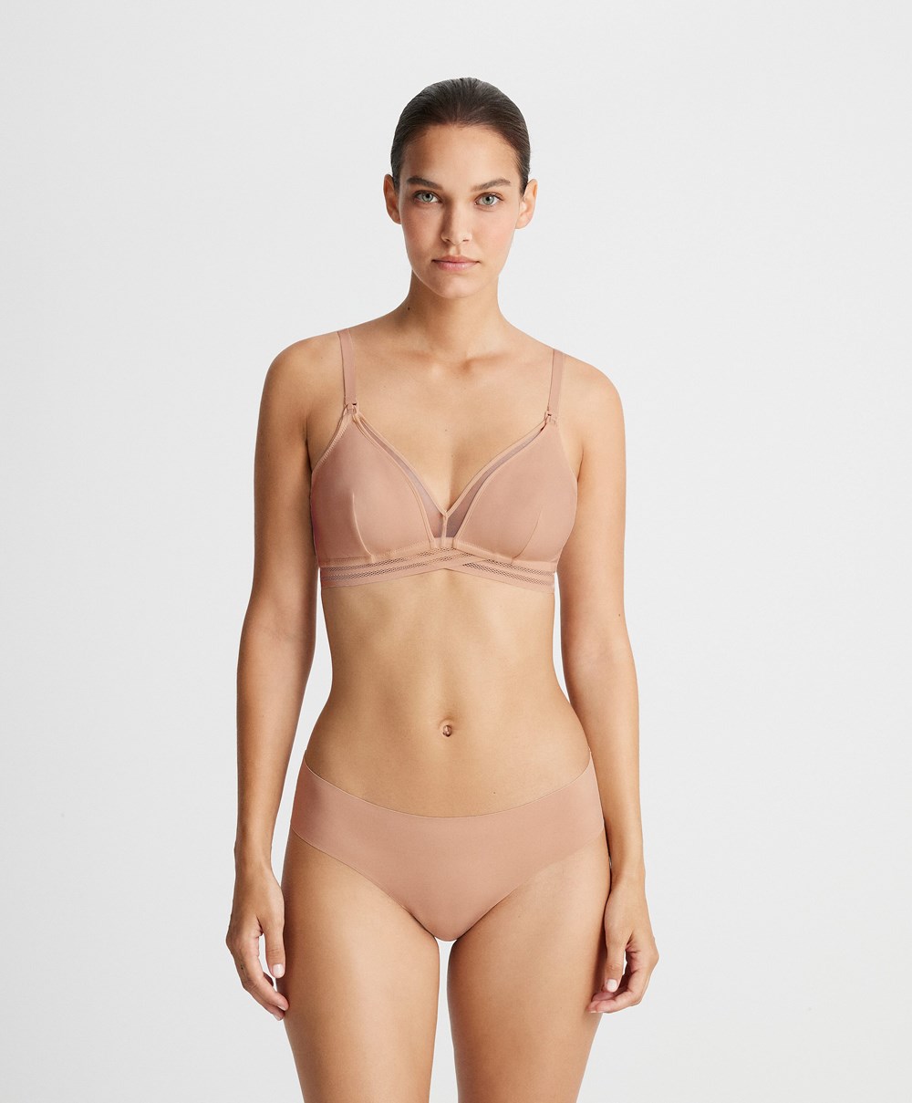 Oysho Tulle Triangle Nursing Bra Bézs | HQEYGD-026