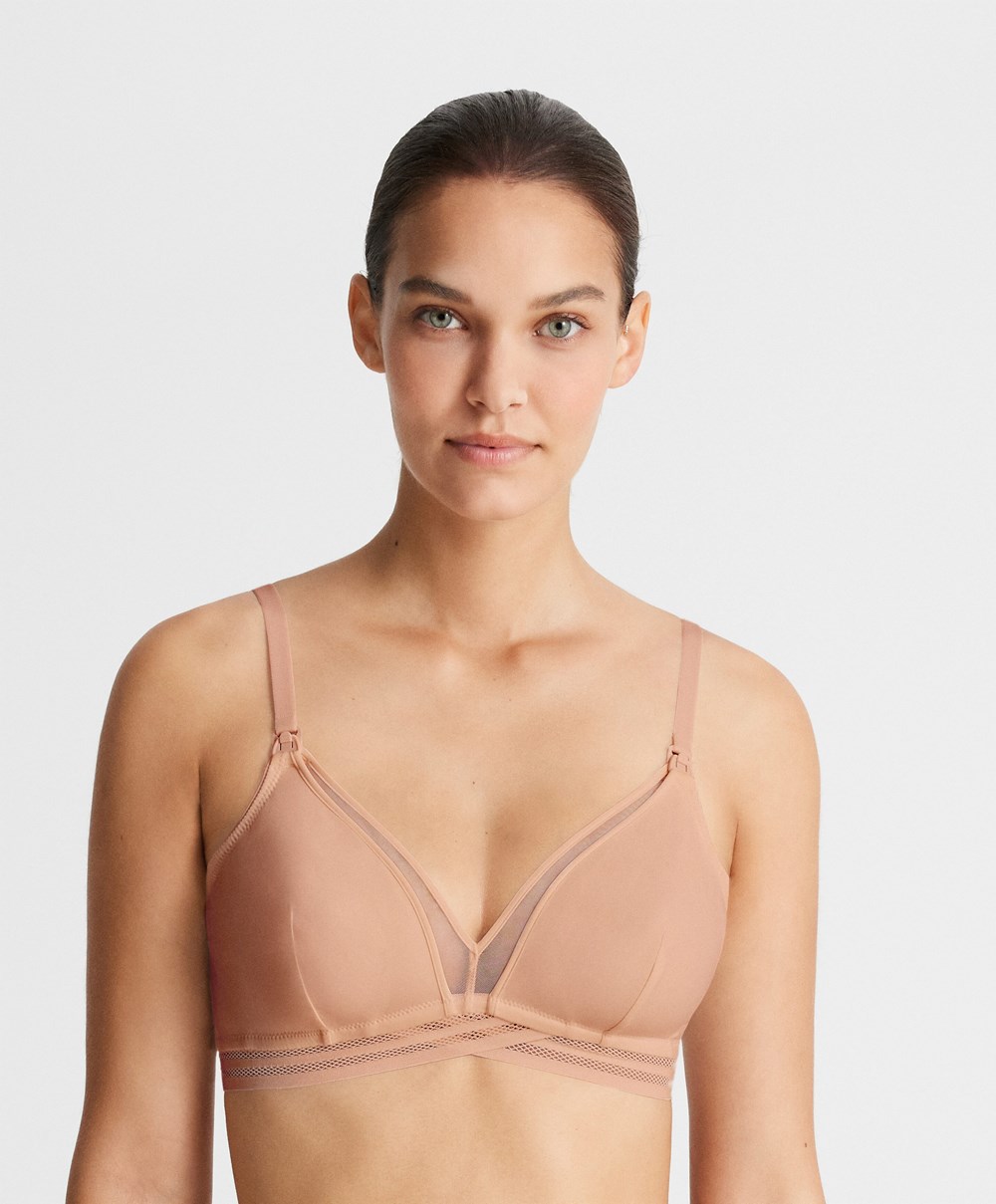 Oysho Tulle Triangle Nursing Bra Bézs | HQEYGD-026