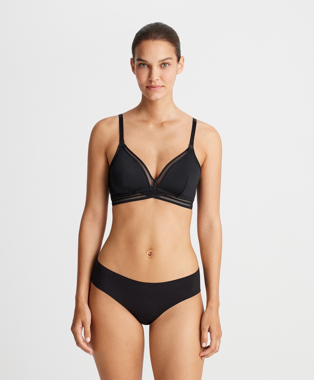 Oysho Tulle Triangle Nursing Bra Fekete | ASPQIN-270