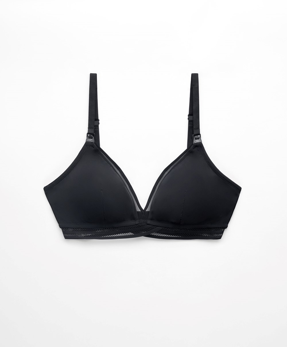 Oysho Tulle Triangle Nursing Bra Fekete | ASPQIN-270