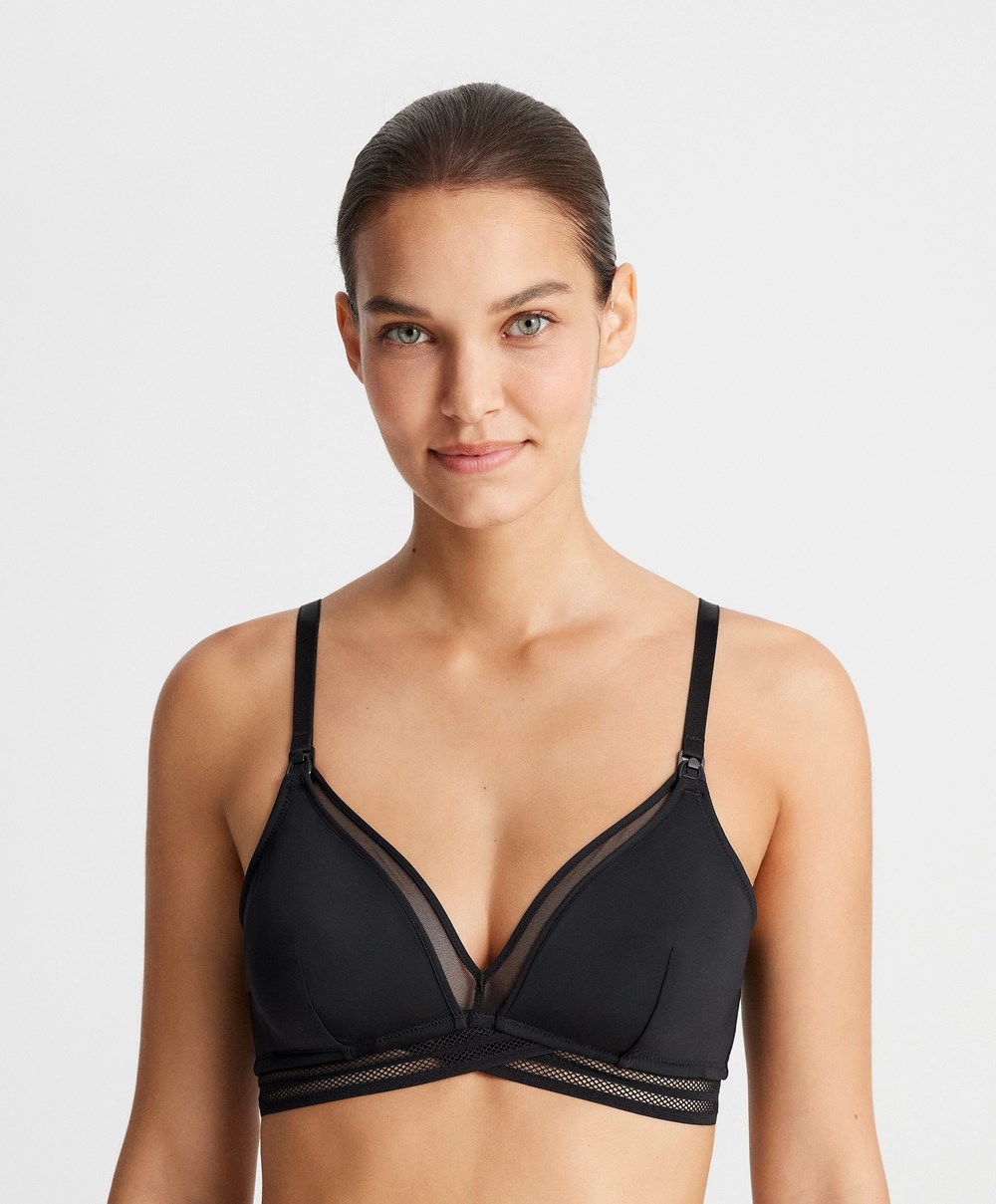 Oysho Tulle Triangle Nursing Bra Fekete | ASPQIN-270