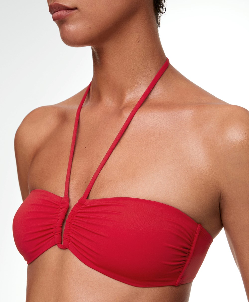 Oysho U-cut Bandeau Bikini Top Piros | KCNMZL-470