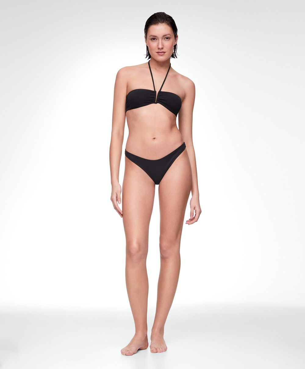 Oysho U-cut Bandeau Piqué Bikini Top Fekete | DTPNKH-278