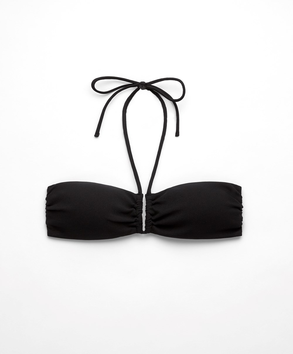 Oysho U-cut Bandeau Piqué Bikini Top Fekete | DTPNKH-278