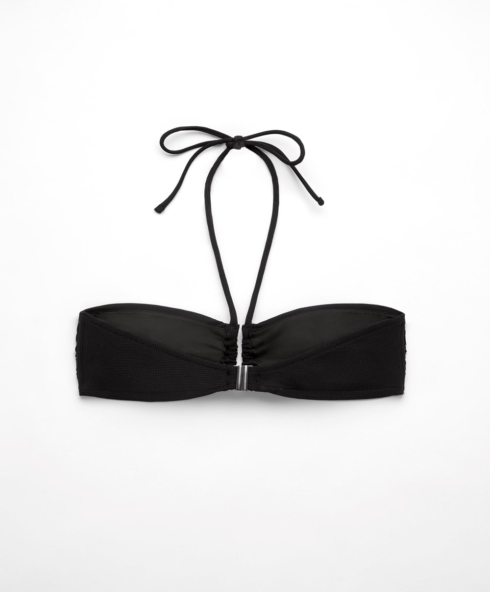 Oysho U-cut Bandeau Piqué Bikini Top Fekete | DTPNKH-278