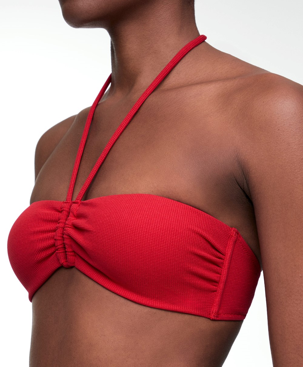 Oysho U-cut Bandeau Piqué Bikini Top Piros | APKREV-859