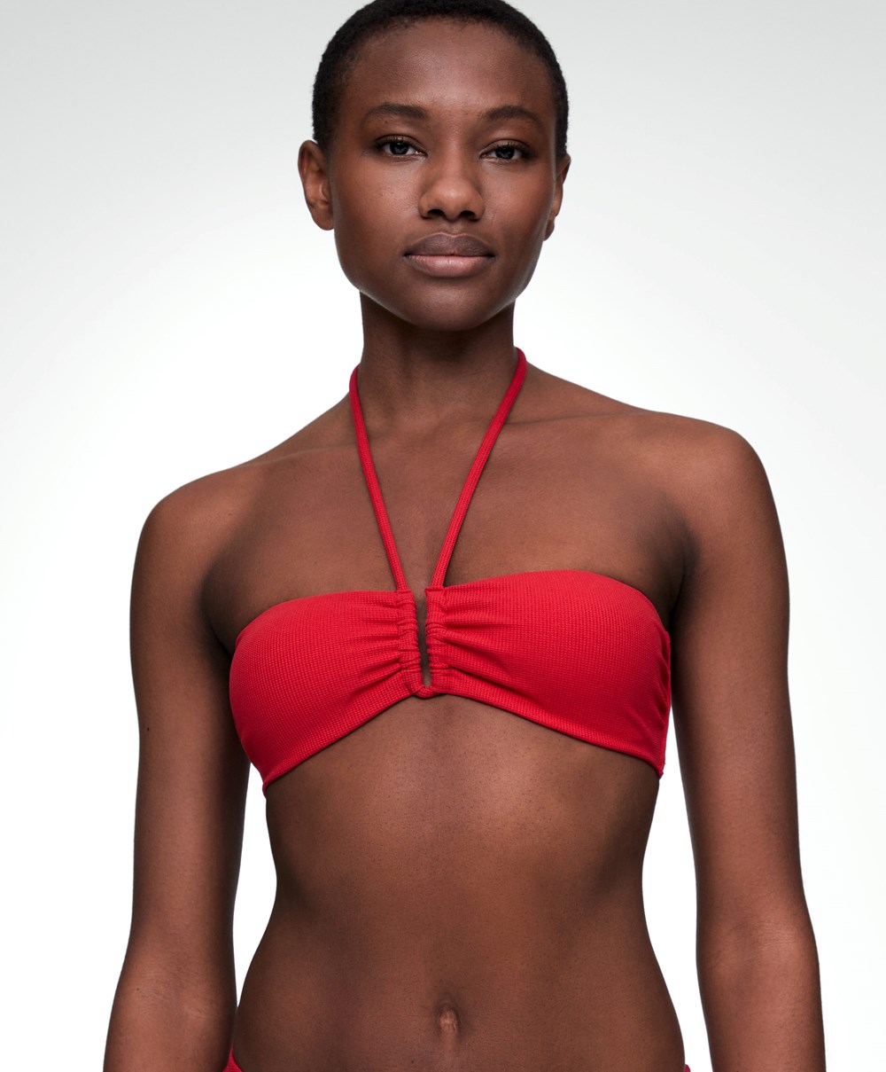 Oysho U-cut Bandeau Piqué Bikini Top Piros | APKREV-859