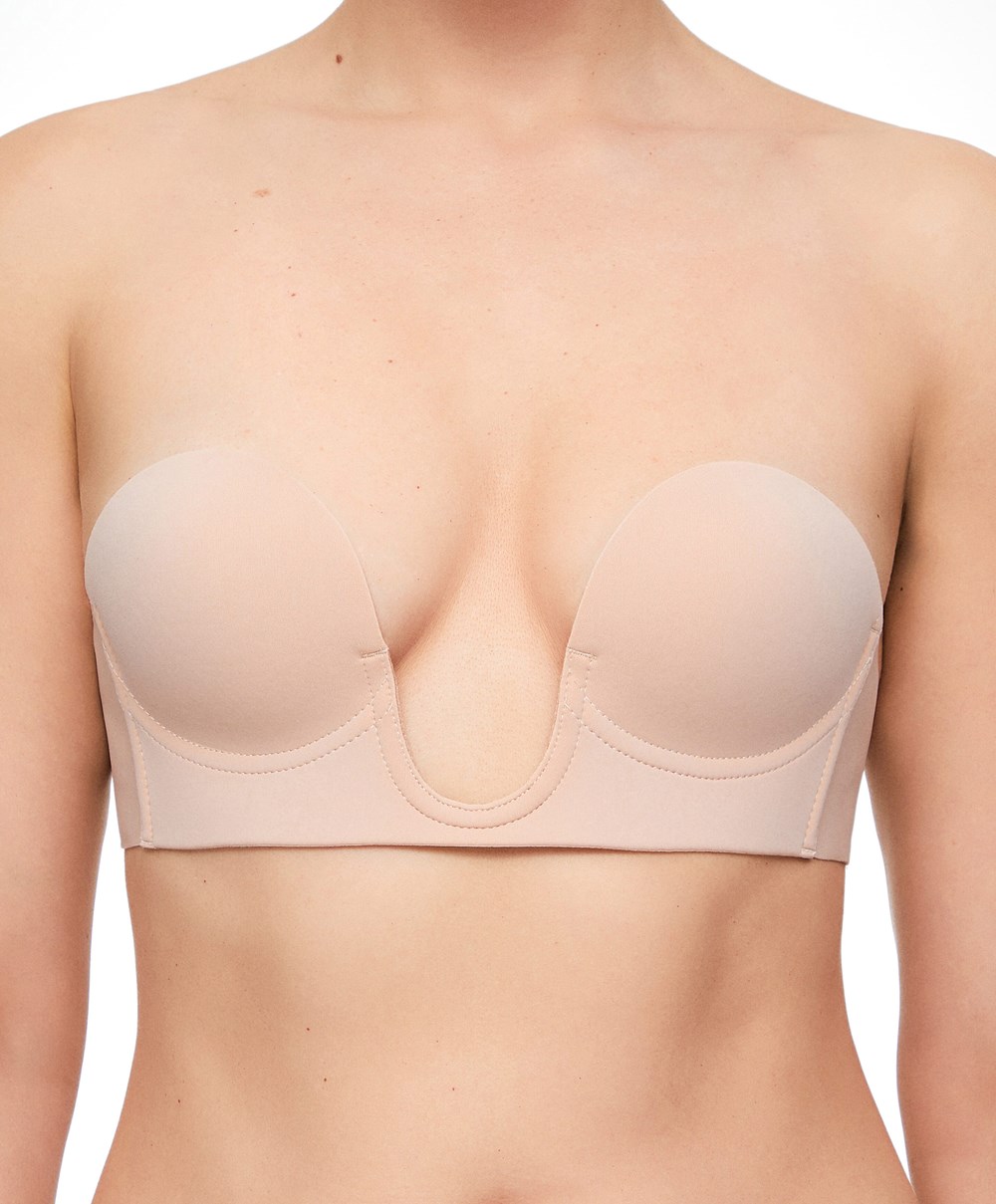 Oysho U-neck Fabric Adhesive Bra Bézs | DTQCKJ-650