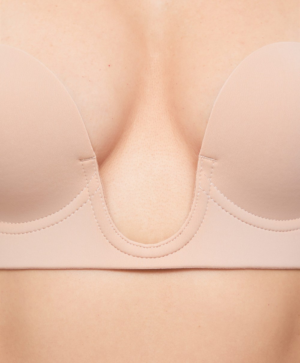 Oysho U-neck Fabric Adhesive Bra Bézs | DTQCKJ-650