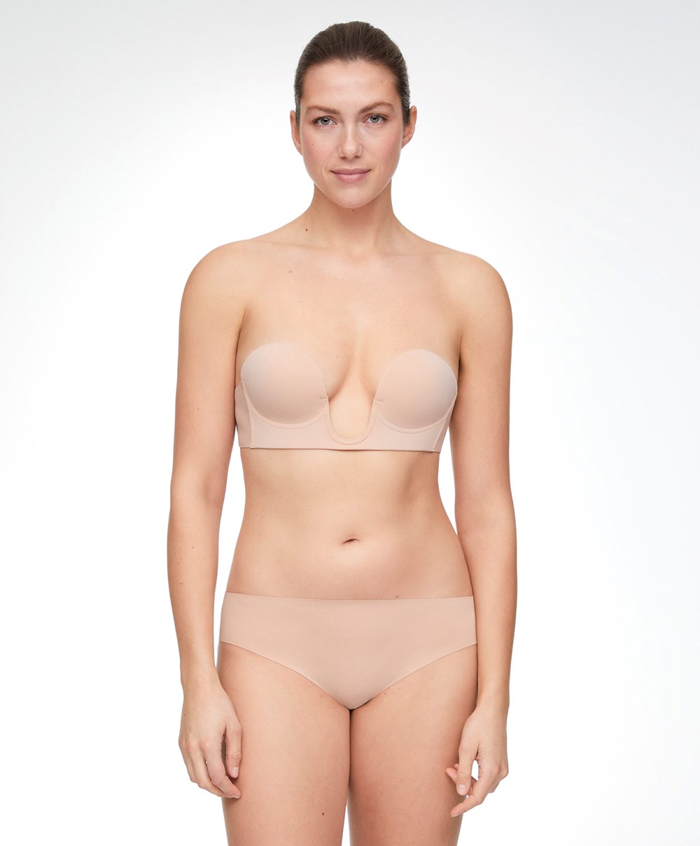 Oysho U-neck Fabric Adhesive Bra Bézs | DTQCKJ-650