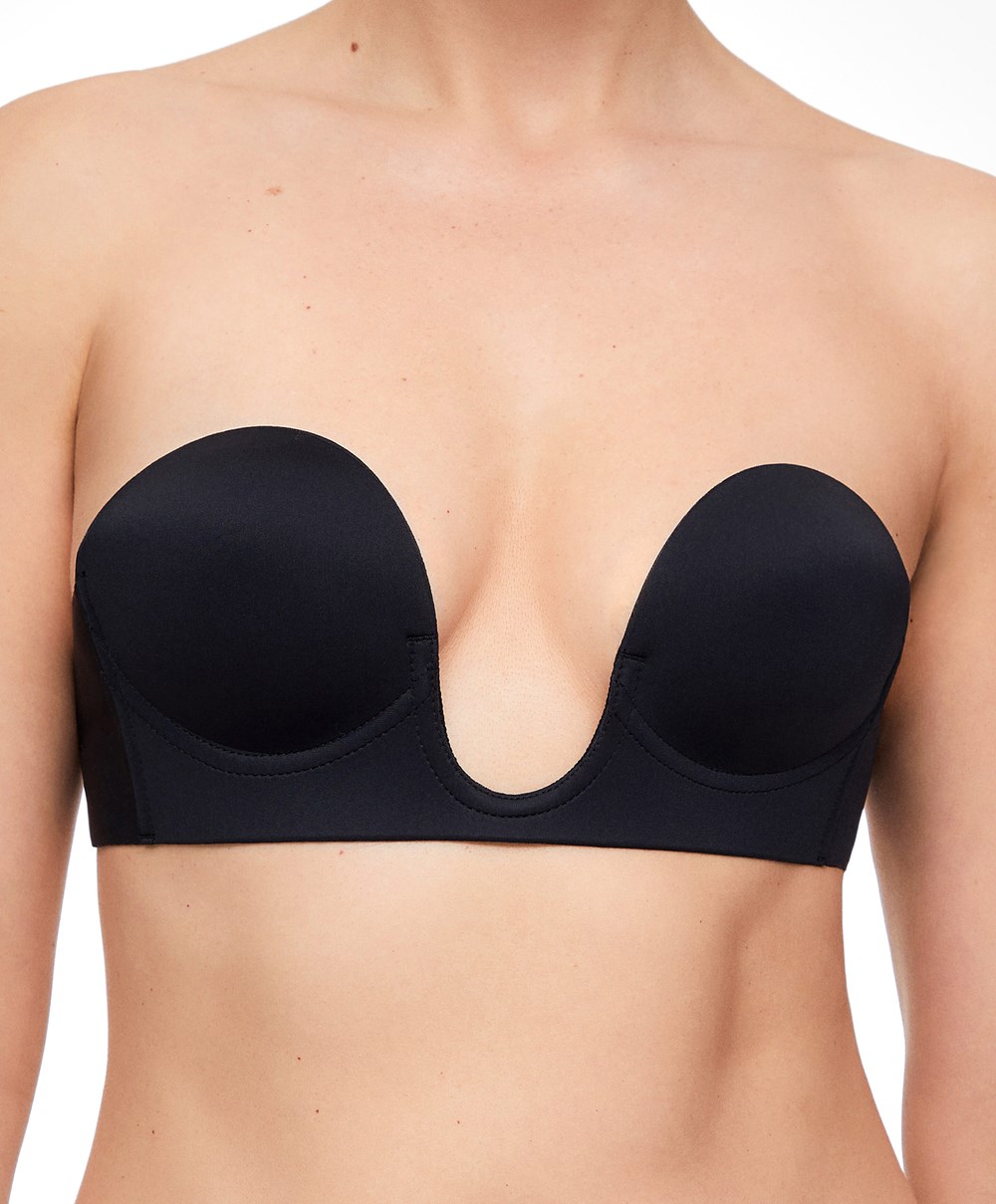 Oysho U-neck Fabric Adhesive Bra Fekete | WEYJHA-923