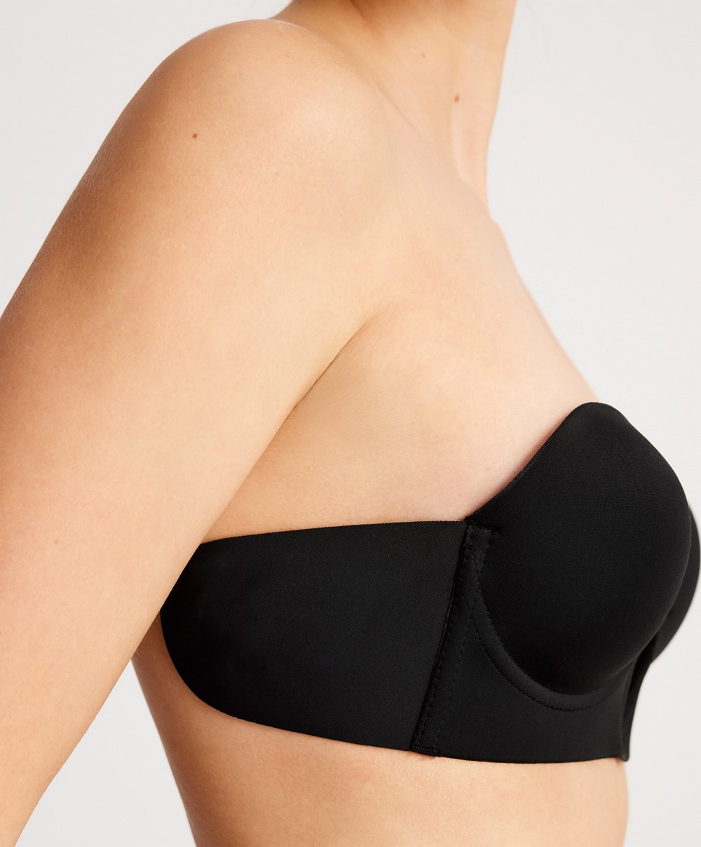 Oysho U-neck Fabric Adhesive Bra Fekete | WEYJHA-923