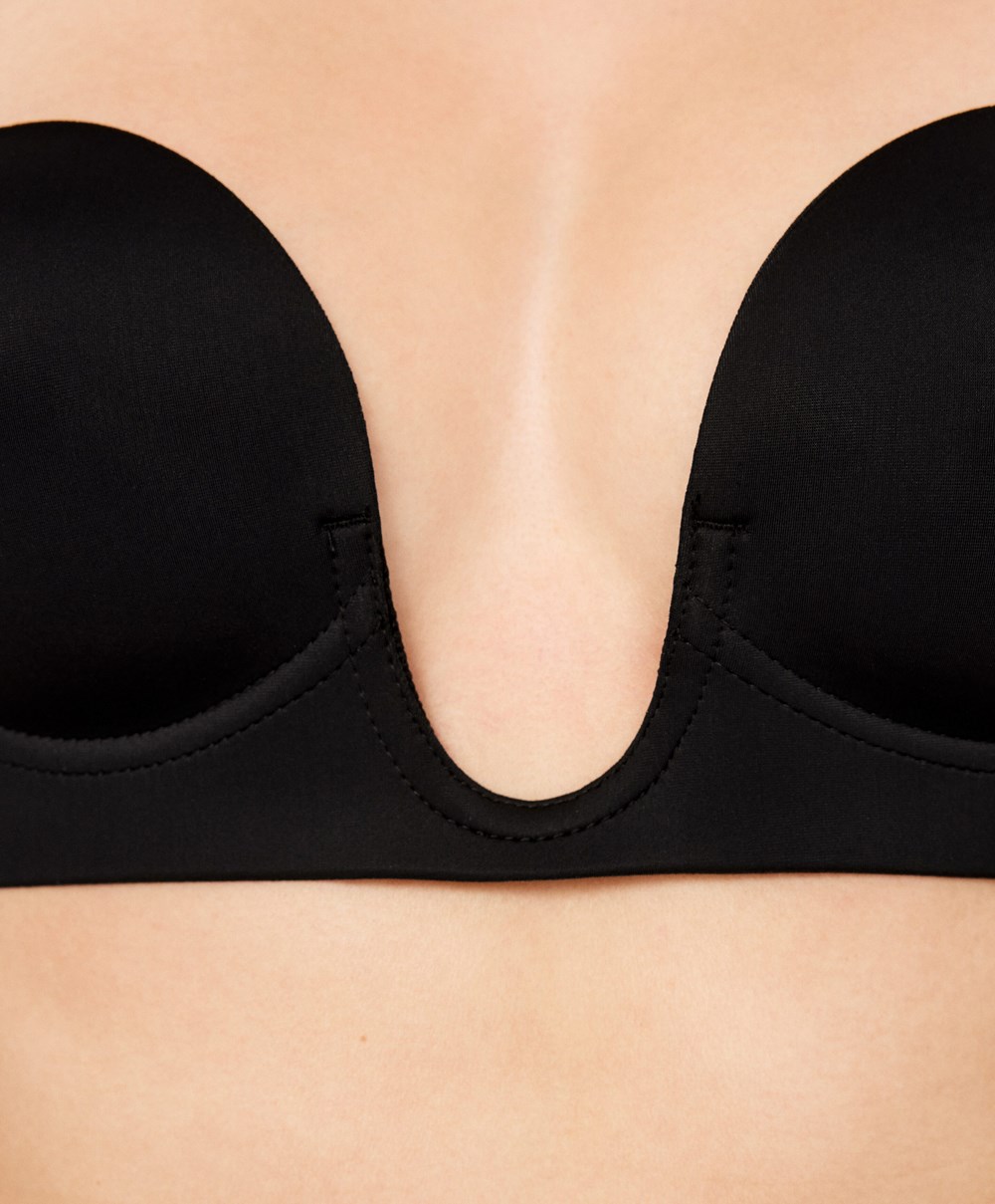 Oysho U-neck Fabric Adhesive Bra Fekete | WEYJHA-923