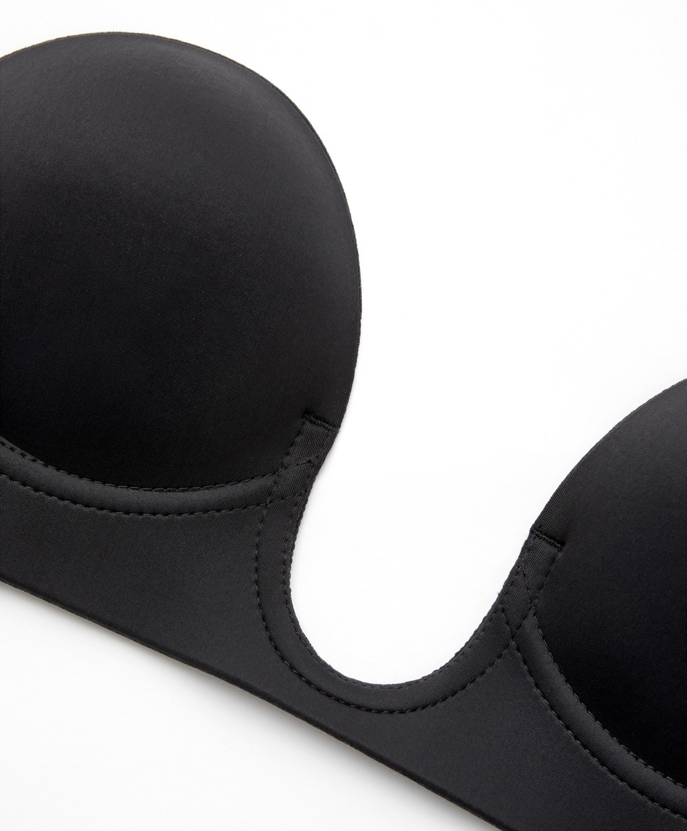 Oysho U-neck Fabric Adhesive Bra Fekete | WEYJHA-923