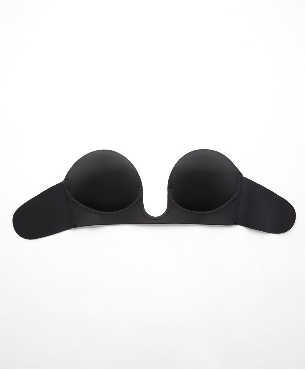 Oysho U-neck Fabric Adhesive Bra Fekete | WEYJHA-923