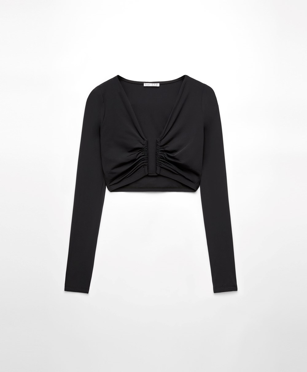 Oysho U-neck Top Fekete | KDFZHW-023