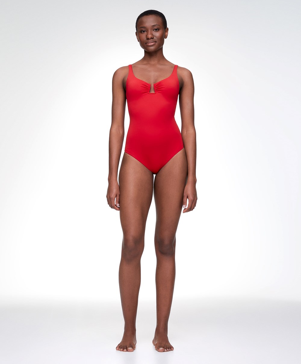 Oysho U-notch Neckline Halter Swimsuit Piros | DWZXIK-075