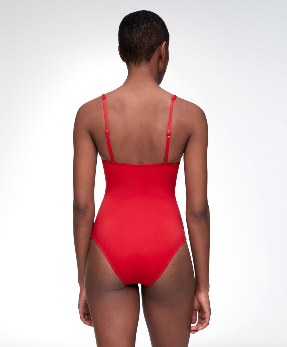 Oysho U-notch Neckline Halter Swimsuit Piros | DWZXIK-075