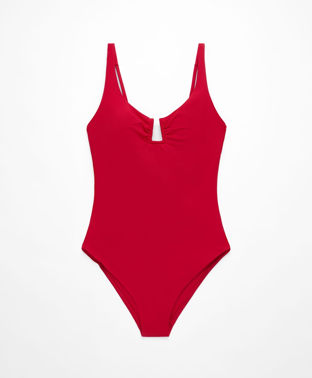 Oysho U-notch Neckline Halter Swimsuit Piros | DWZXIK-075