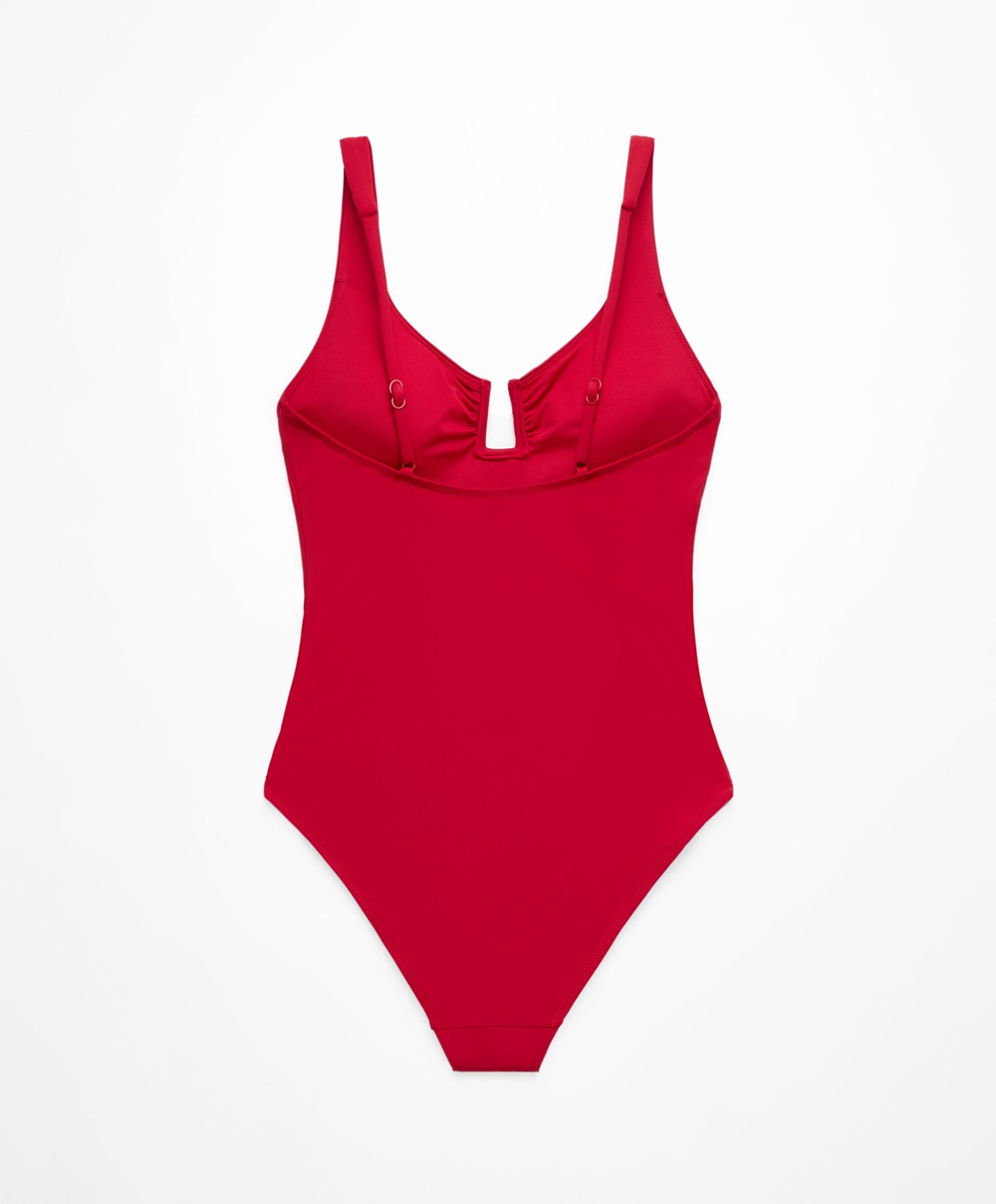 Oysho U-notch Neckline Halter Swimsuit Piros | DWZXIK-075