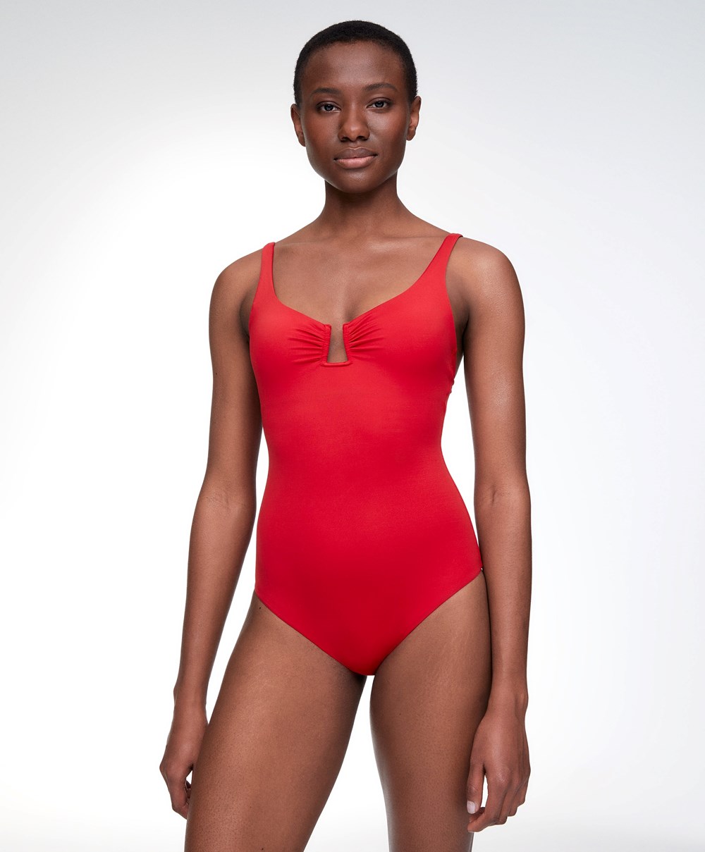 Oysho U-notch Neckline Halter Swimsuit Piros | DWZXIK-075