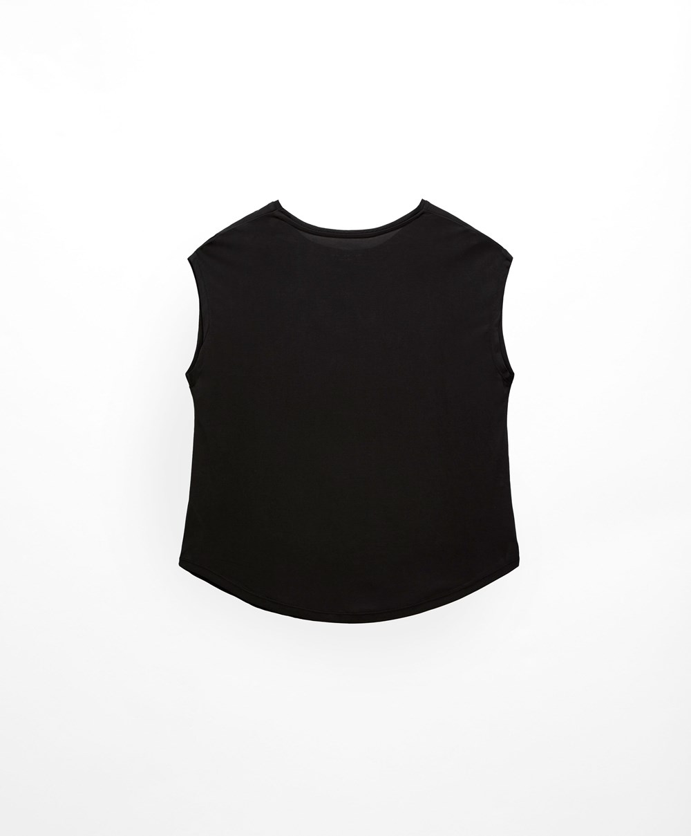 Oysho Ujjatlan Modal T-shirt Fekete | UGNQWP-041