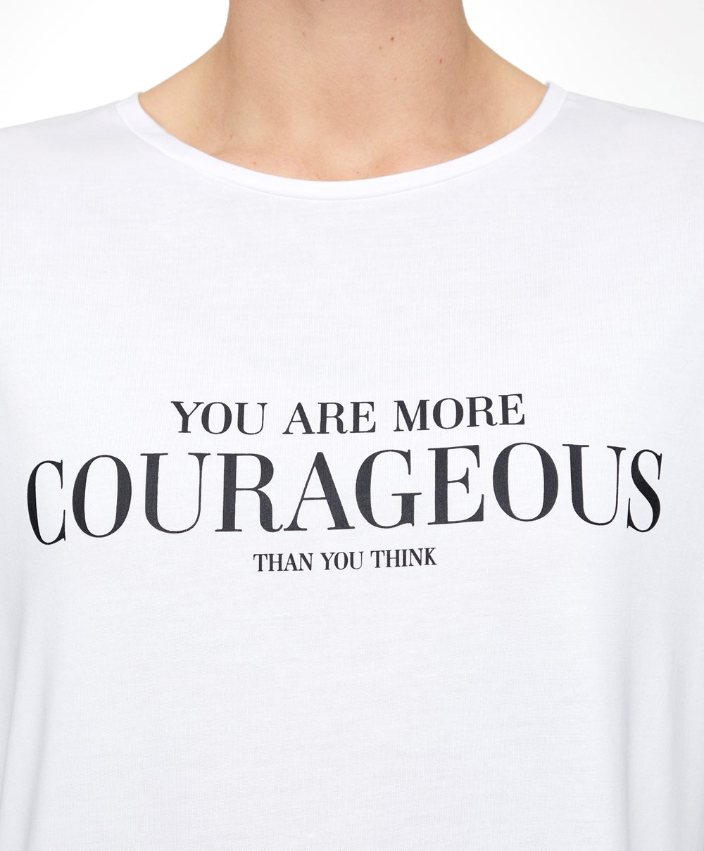 Oysho Ujjatlan Modal T-shirt With Text Ecru | MSORKC-865