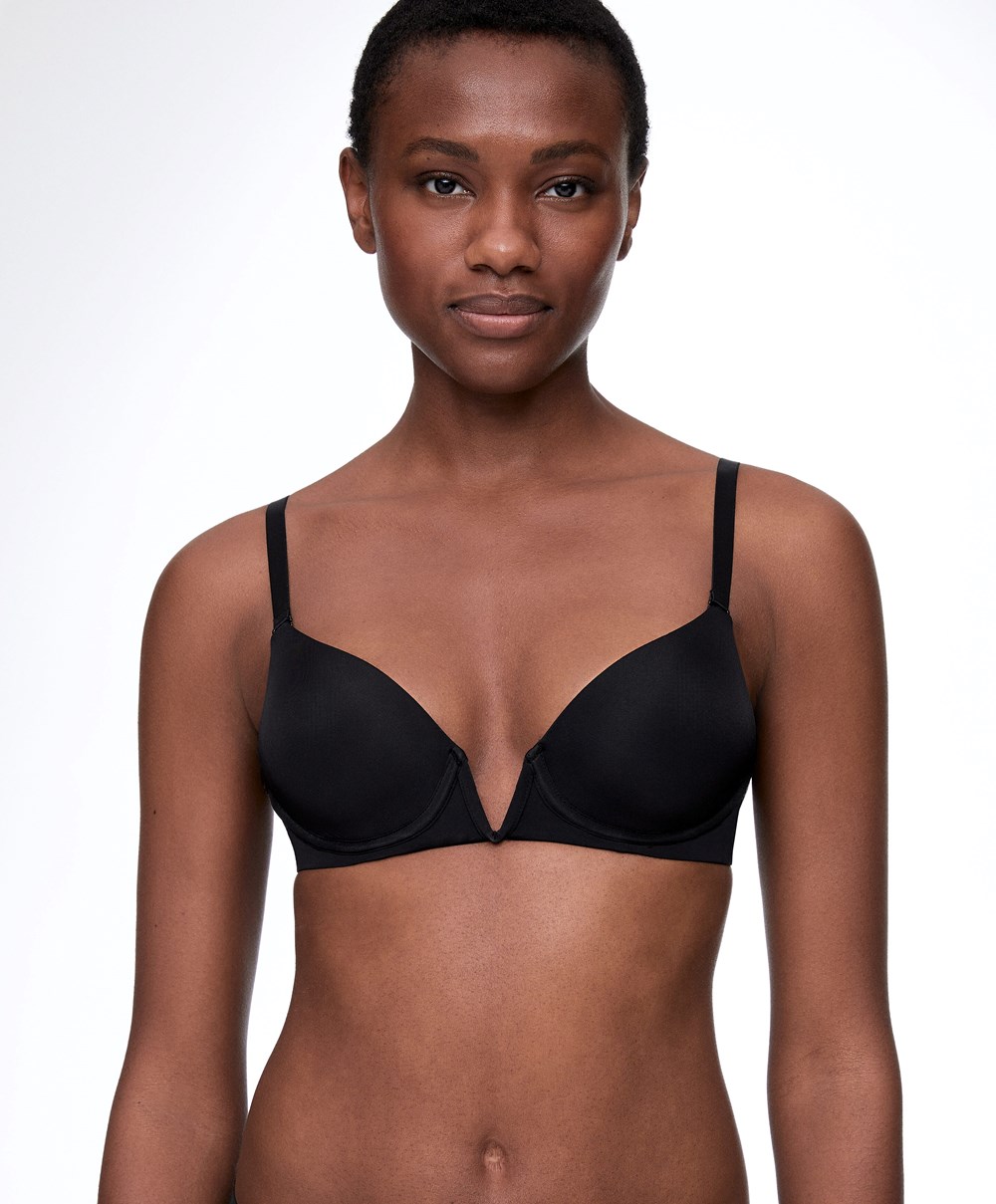 Oysho V-neck Multiway Push-up Bra Fekete | QMUJNB-672