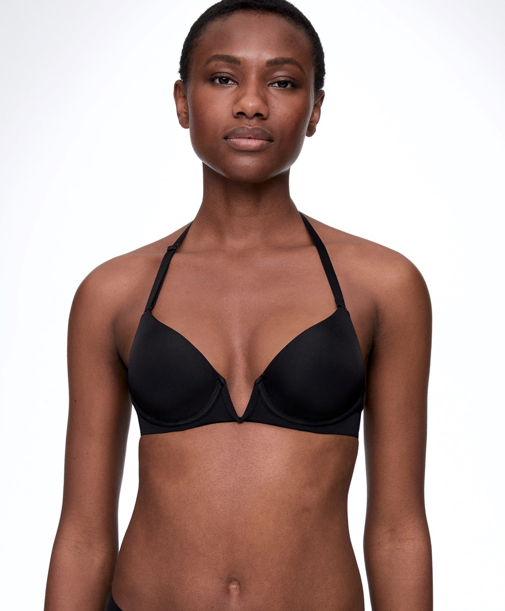 Oysho V-neck Multiway Push-up Bra Fekete | QMUJNB-672