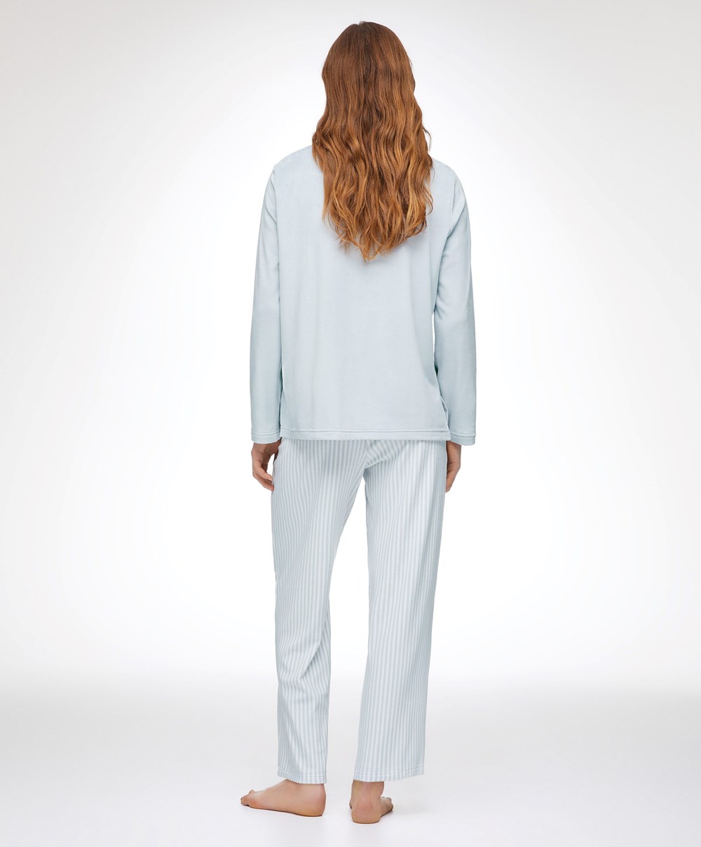 Oysho Velour Long-sleeved T-shirt Kék | MEPTGU-239