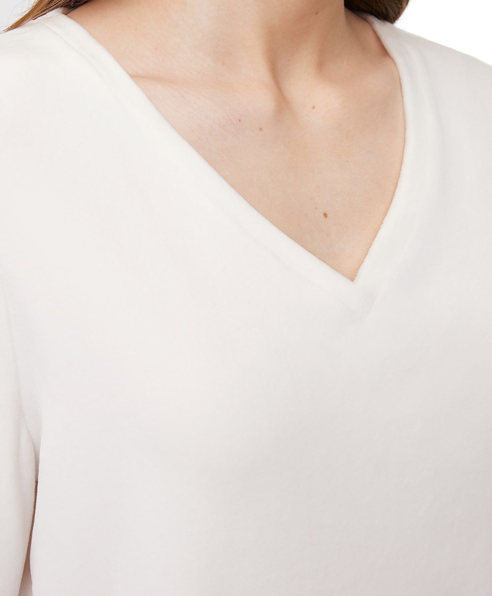 Oysho Velour Long-sleeved T-shirt Pale Ecru | EJINWS-984