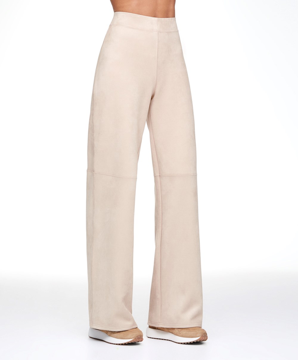 Oysho Velúr-effect Egyenes-leg Trousers Barna | XIHUYR-179