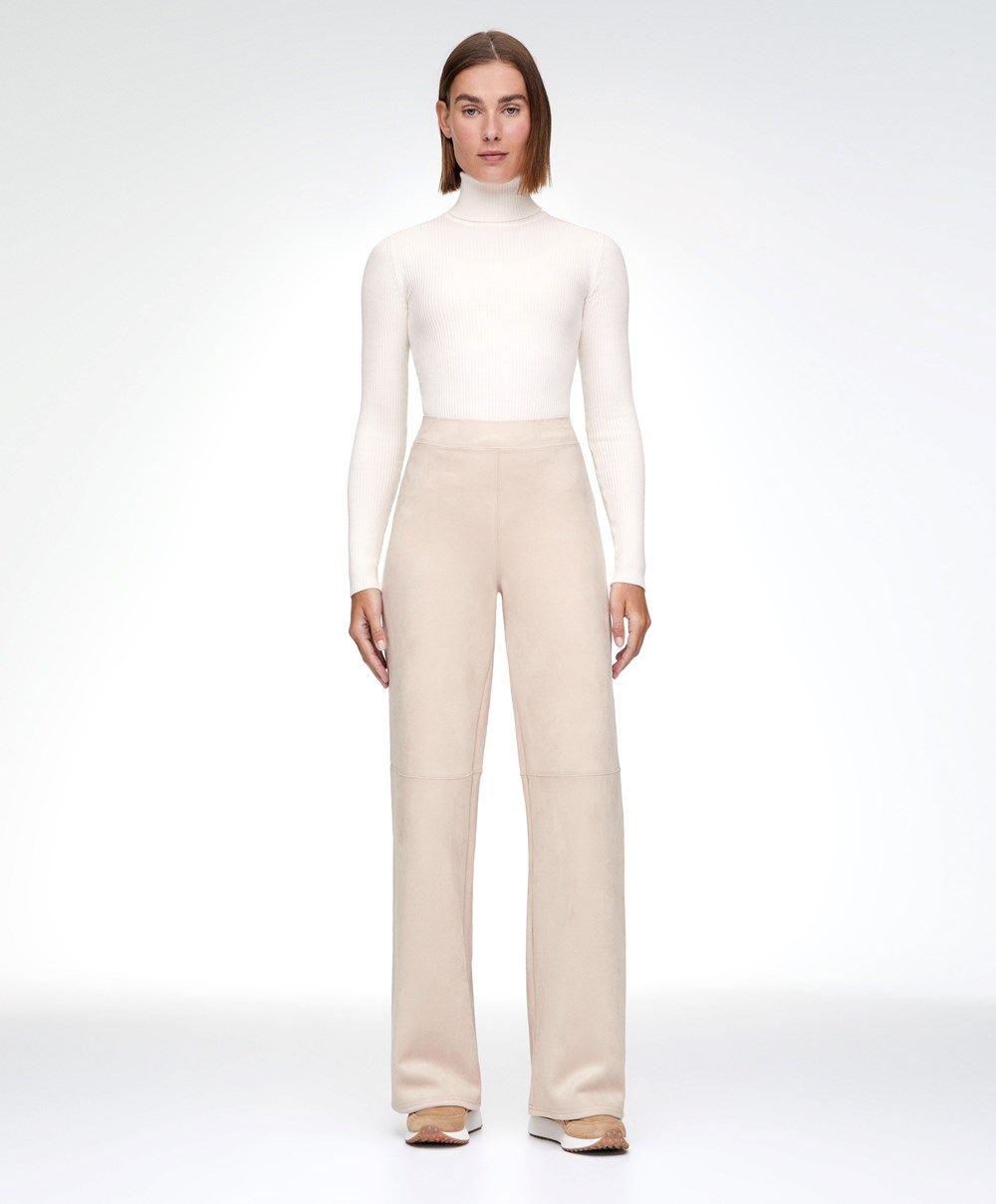 Oysho Velúr-effect Egyenes-leg Trousers Barna | XIHUYR-179