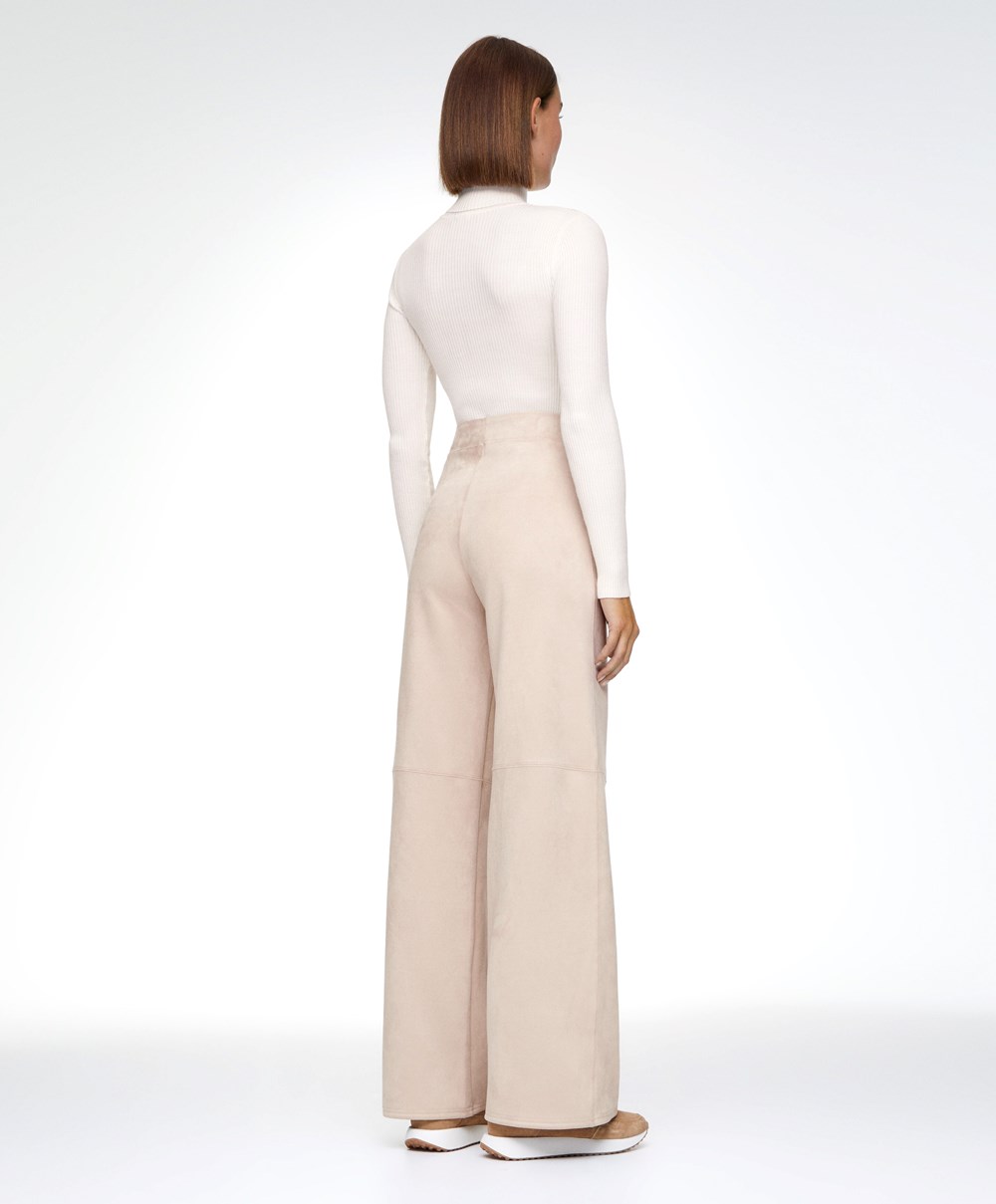 Oysho Velúr-effect Egyenes-leg Trousers Barna | XIHUYR-179