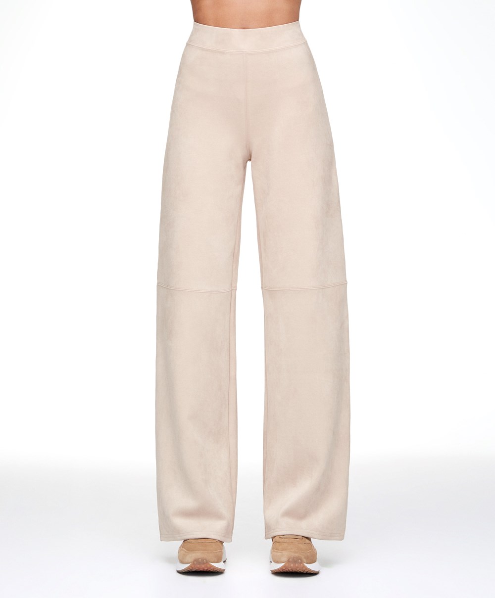 Oysho Velúr-effect Egyenes-leg Trousers Barna | XIHUYR-179