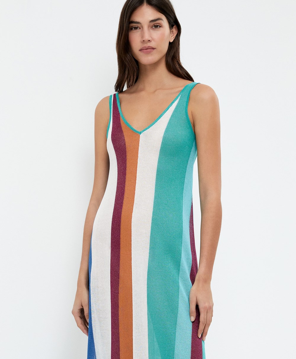 Oysho Vertical Stripe Knit Ruha Türkiz | NFMCEB-051