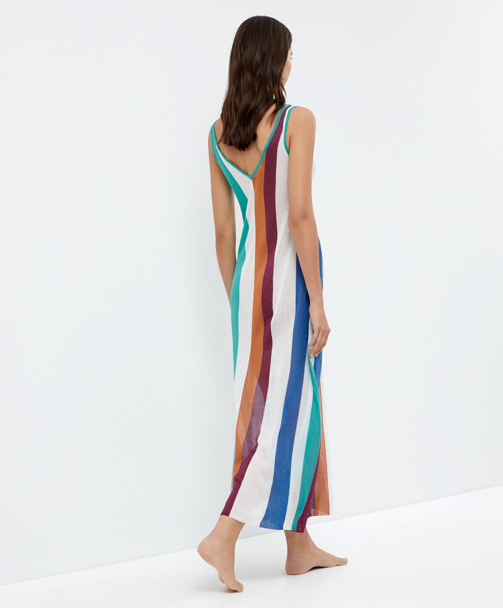 Oysho Vertical Stripe Knit Ruha Türkiz | NFMCEB-051