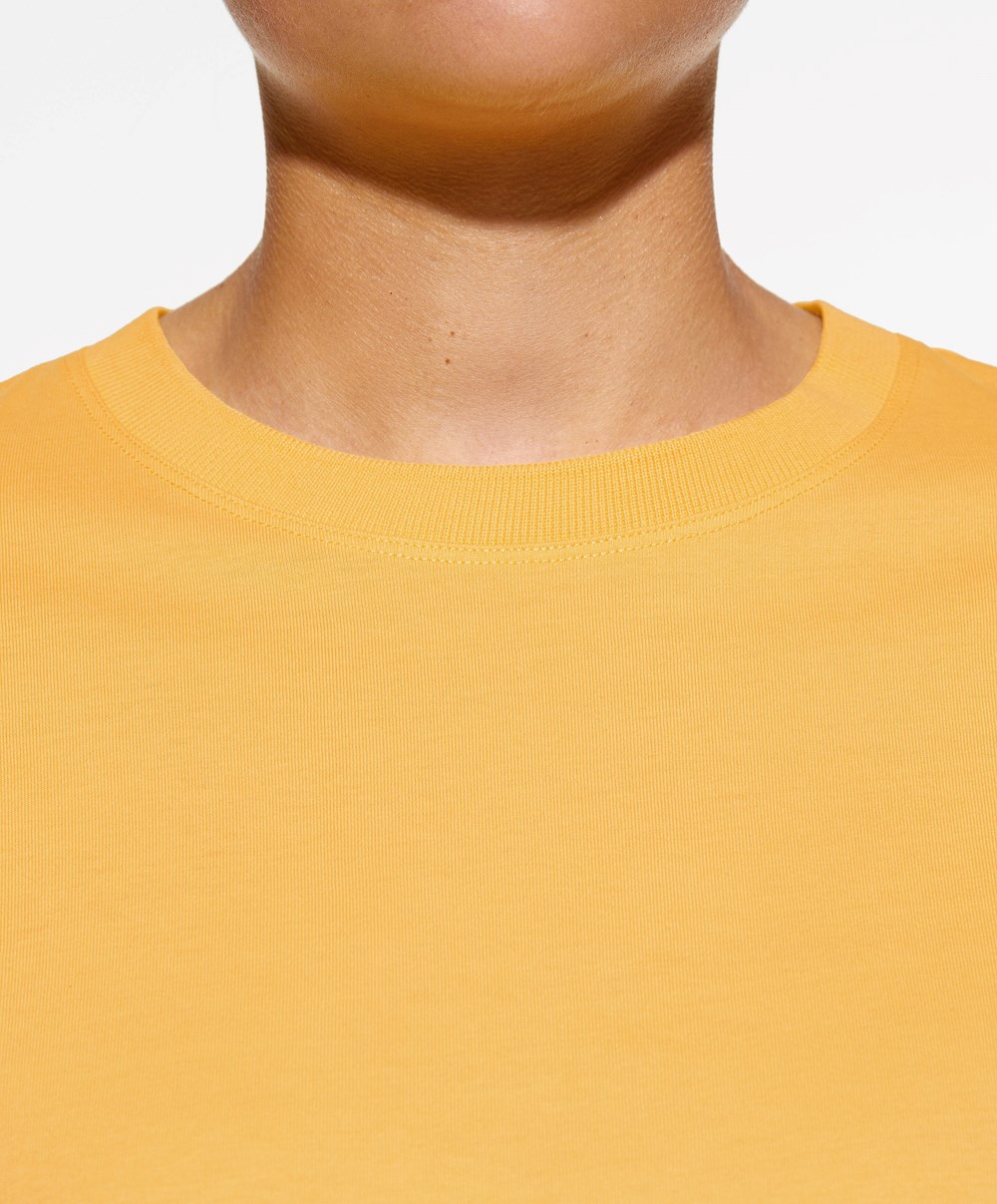 Oysho Washed 100% Pamut Crop T-shirt Mid-yellow | FBSLXG-935