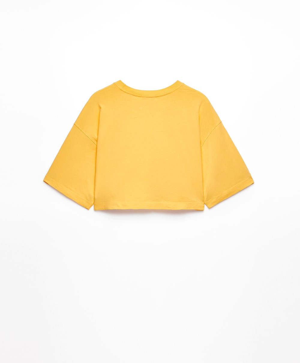 Oysho Washed 100% Pamut Crop T-shirt Mid-yellow | FBSLXG-935