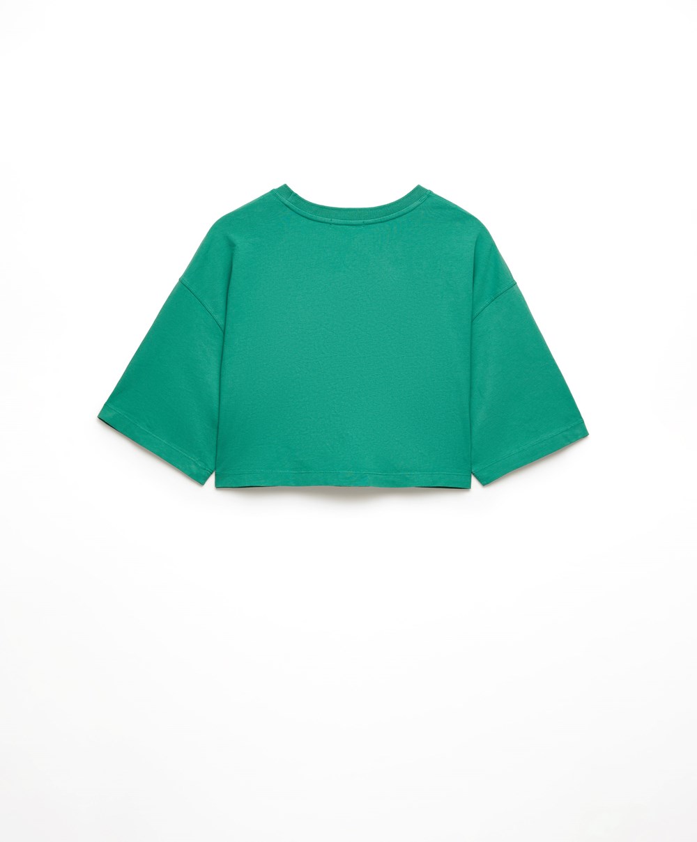 Oysho Washed 100% Pamut Crop T-shirt Zöld | HPEBIX-389