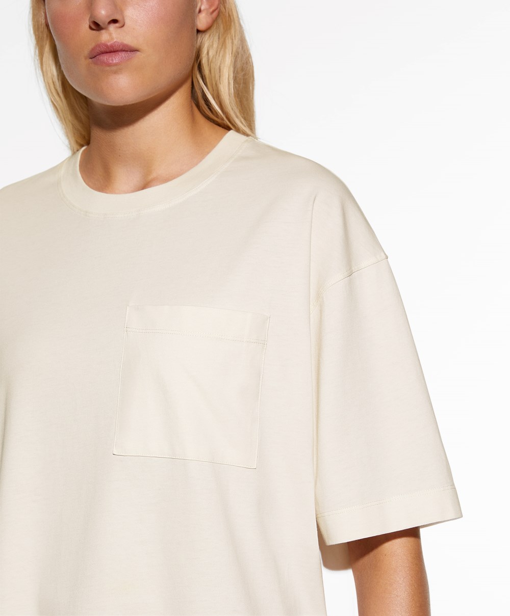 Oysho Washed 100% Pamut Long T-shirt Cream-white | MQKRNS-965