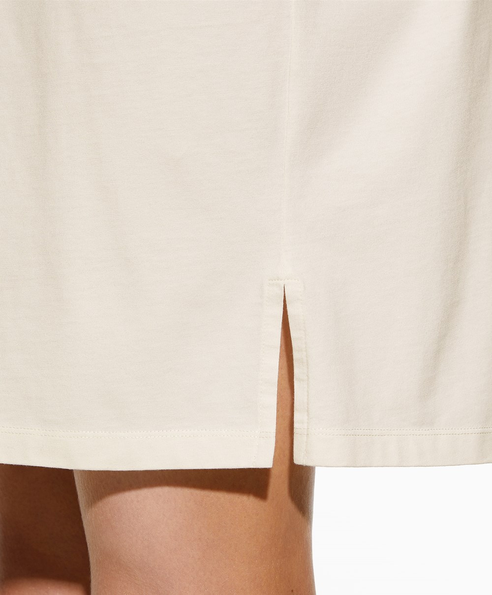 Oysho Washed 100% Pamut Long T-shirt Cream-white | MQKRNS-965