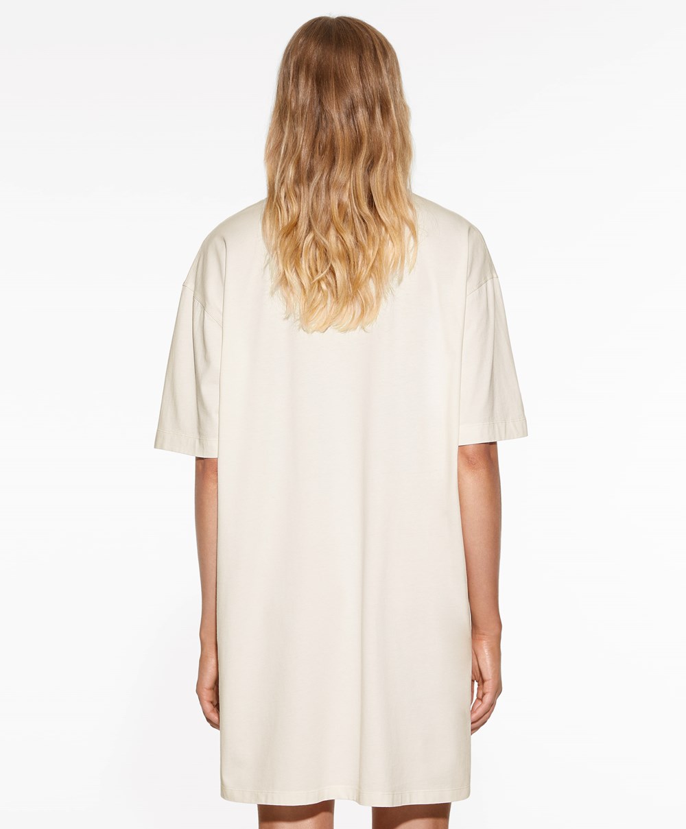 Oysho Washed 100% Pamut Long T-shirt Cream-white | MQKRNS-965